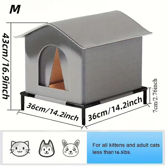 Pawjo All-Weather Isoleret Udendørs Kattehus med Forhøjet Base
