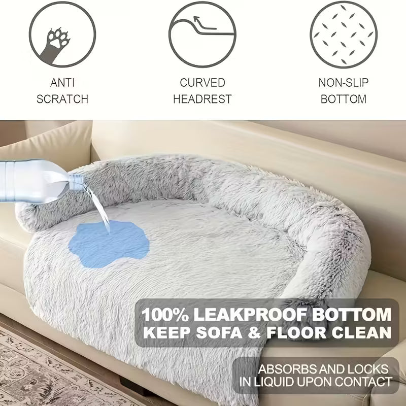 Pawjo Waterproof Plush Pet Bed with Curved Headrest & Non-Slip Base