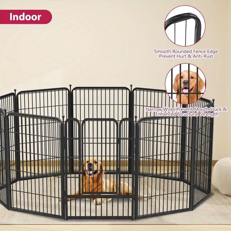 Pawjo 76 cm kraftig metalhundegård med dør (indendørs og udendørs brug)