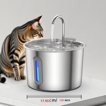 Pawjo Rustfrit Stål Kattefontæne – 2,2L Ultralydsvag Automatisk Vanddispenser til Kæledyr 
