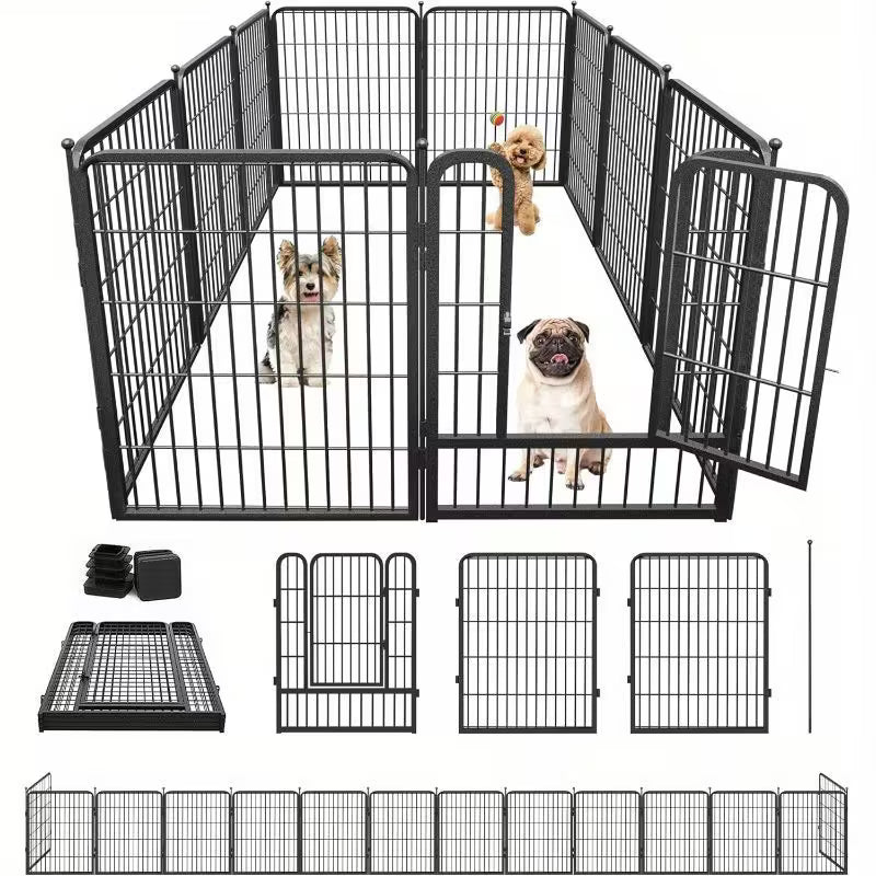 Pawjo 76 cm kraftig metalhundegård med dør (indendørs og udendørs brug)