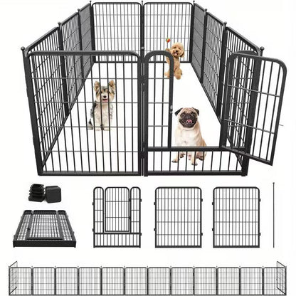 Pawjo 76 cm kraftig metalhundegård med dør (indendørs og udendørs brug)
