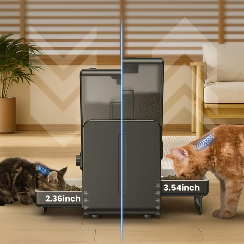 Pawjo Smart automatisk foderautomat til kæledyr med dobbelt skål, planlagte måltider og stemmeoptagelse