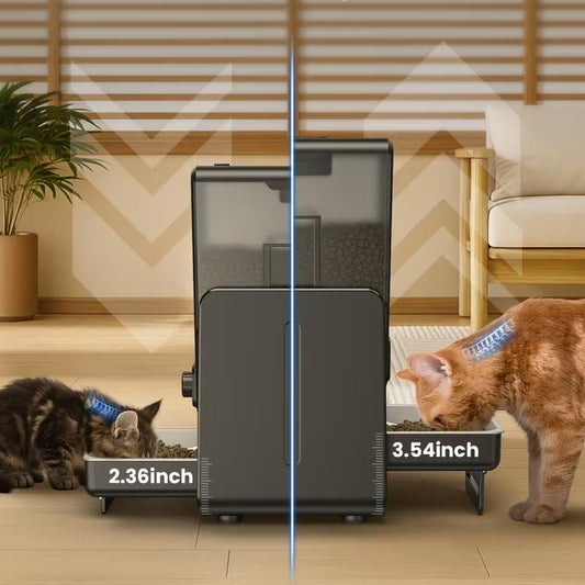Pawjo Smart automatisk foderautomat til kæledyr med dobbelt skål, planlagte måltider og stemmeoptagelse