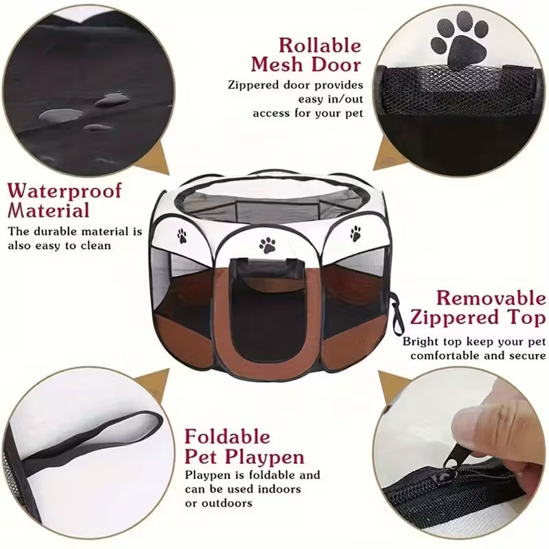 Pawjo foldbar, bærbar legegård til kæledyr med netdøre – indendørs og udendørs træningshegn