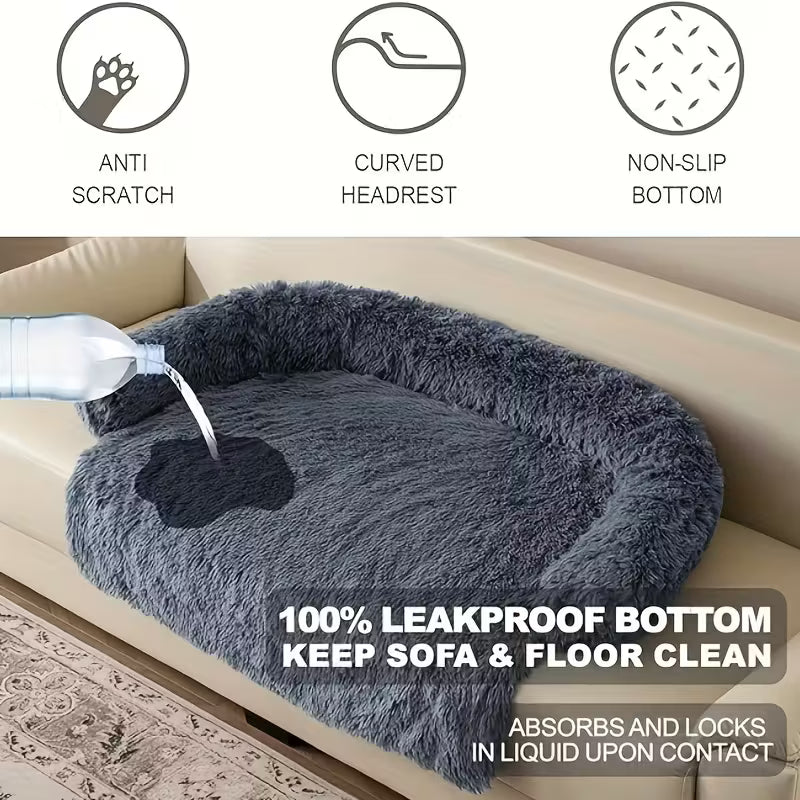 Pawjo Waterproof Plush Pet Bed with Curved Headrest & Non-Slip Base