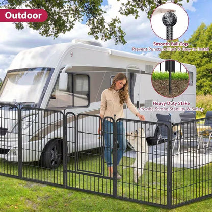 Pawjo 76 cm kraftig metalhundegård med dør (indendørs og udendørs brug)