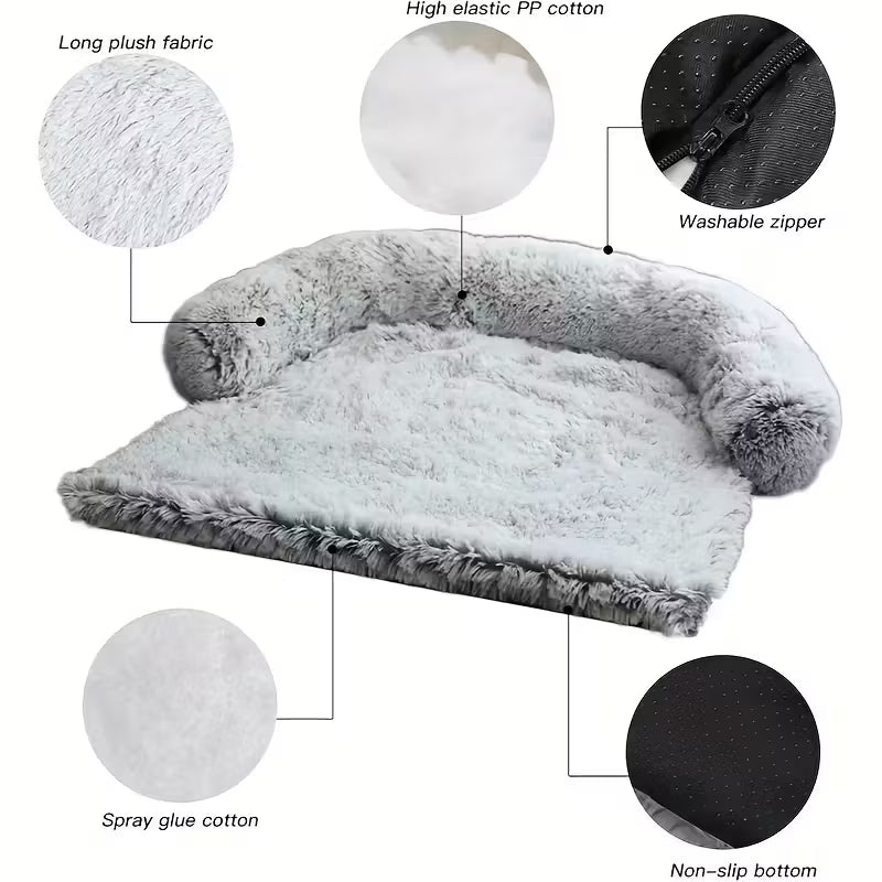 Pawjo Waterproof Plush Pet Bed with Curved Headrest & Non-Slip Base