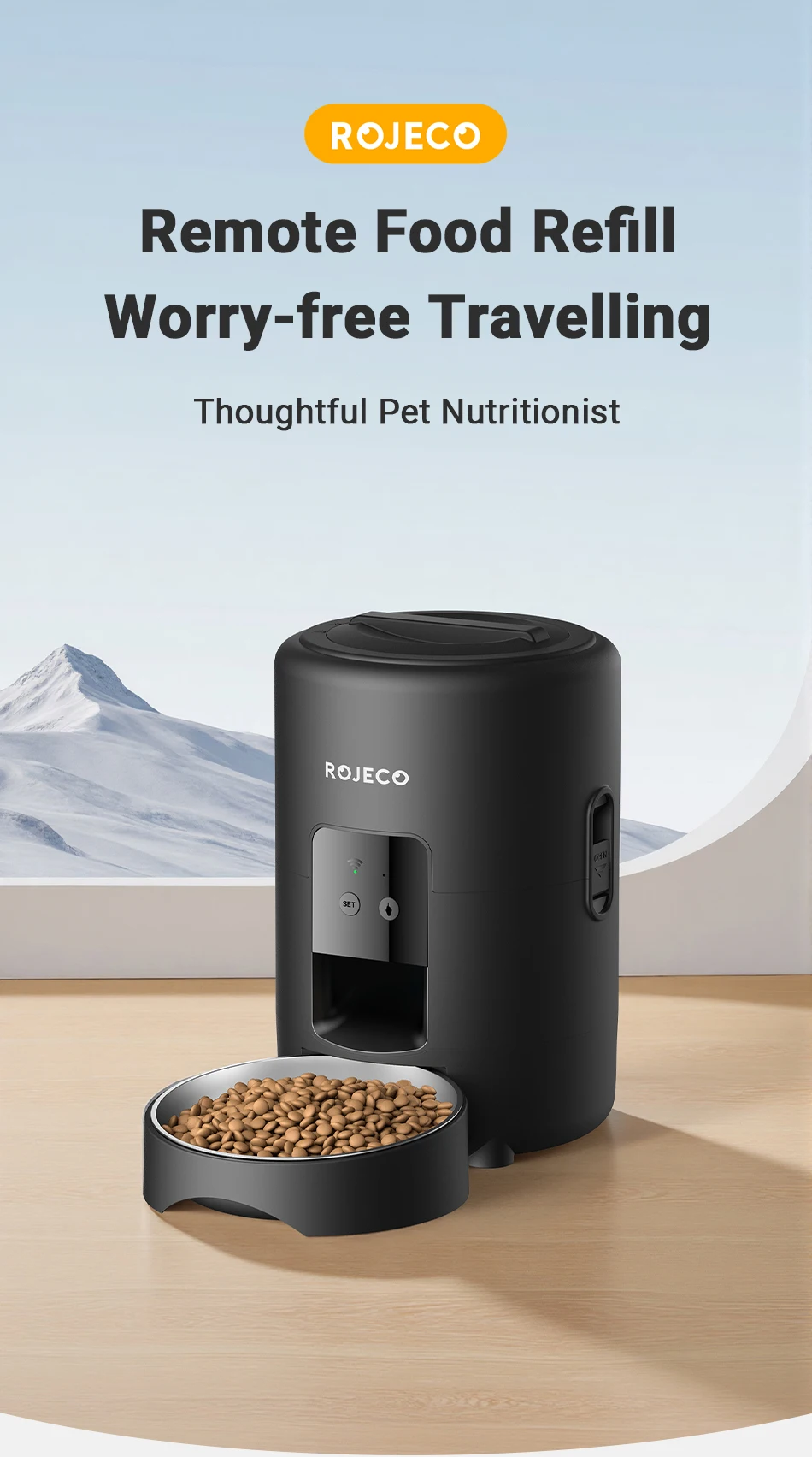 Pawjo 2L Smart WiFi Kæledyrsfoderautomat med fjernbetjening via app og præcis portionering