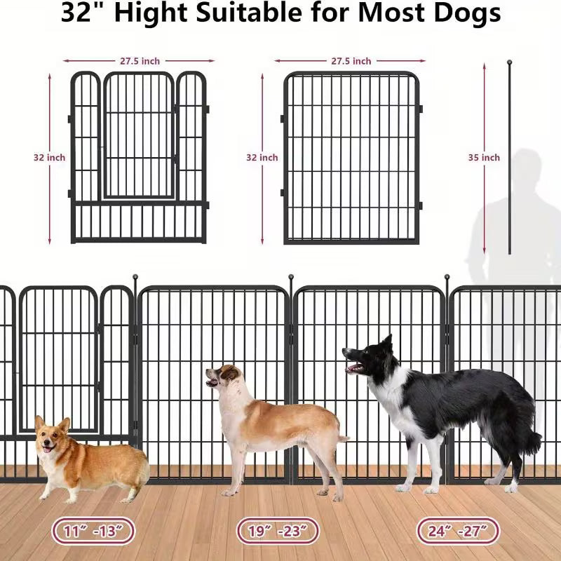 Pawjo 76 cm kraftig metalhundegård med dør (indendørs og udendørs brug)