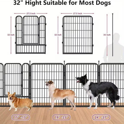 Pawjo 76 cm kraftig metalhundegård med dør (indendørs og udendørs brug)