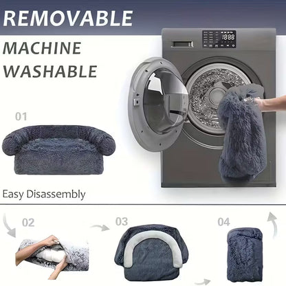 Pawjo Waterproof Plush Pet Bed with Curved Headrest & Non-Slip Base