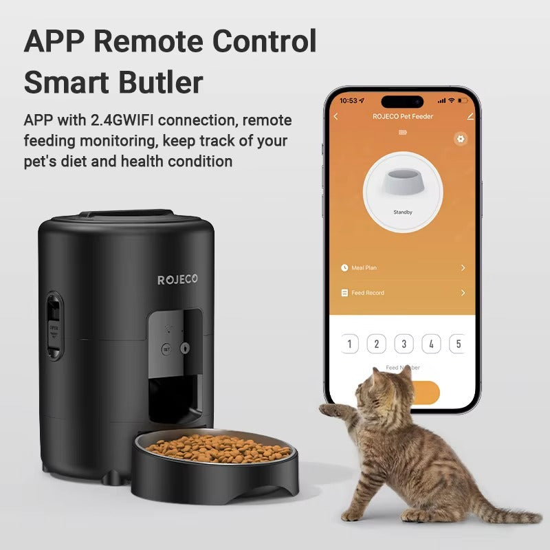 Pawjo 2L Smart WiFi Kæledyrsfoderautomat med fjernbetjening via app og præcis portionering